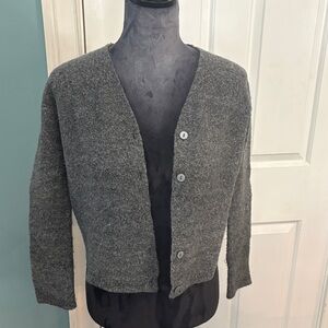 Signature Charcoal Wool Cropped Cardigan Sweater